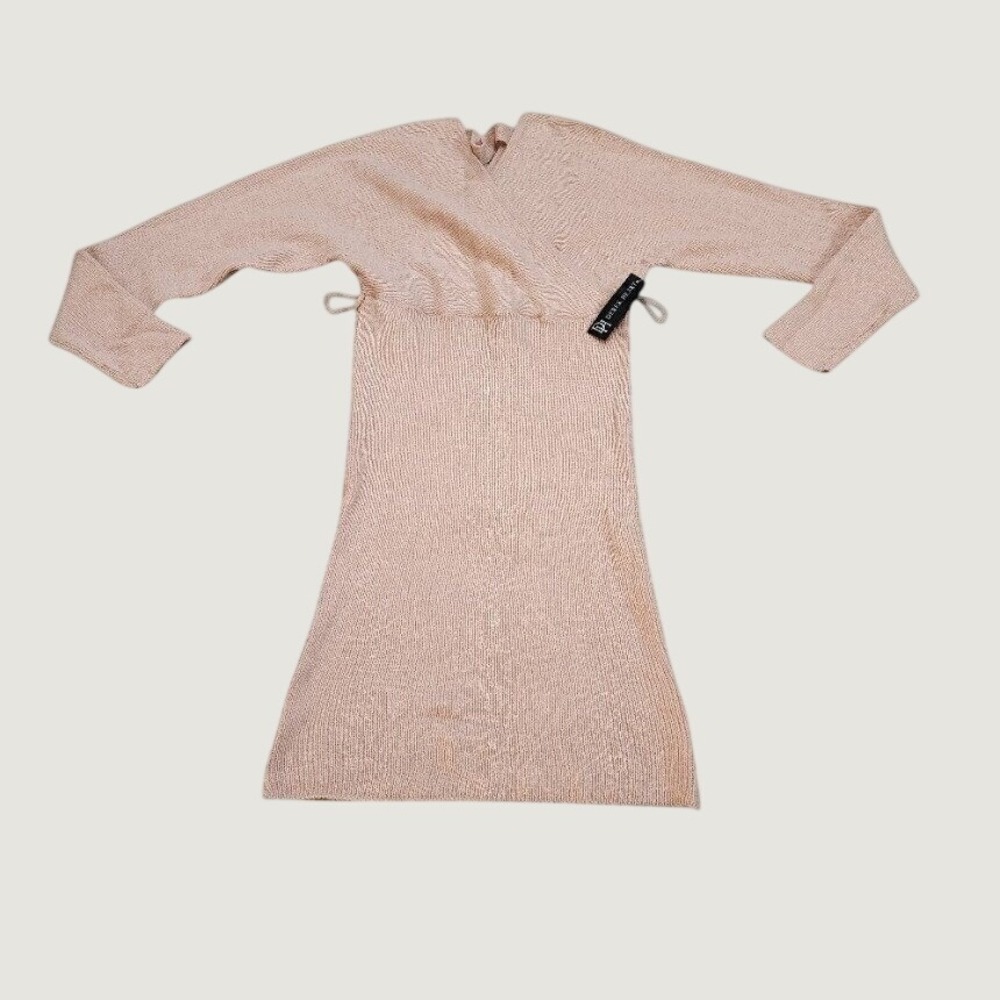 Derek Heart Rose Pink Ribbed Sweater‎ Dress Size L Long Sleeve Coquette NWT